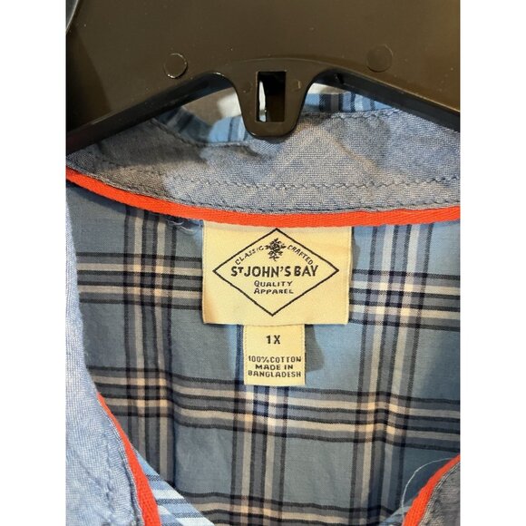 St John’s Bay Women’s 1X Blue Plaid Long Sleeve Button Up Cotton Blouse - Picture 2 of 8